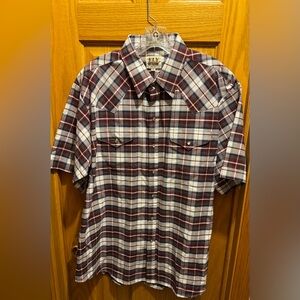 Ely Cattleman Shirt Mens XL Red Plaid Western Pearl Snap Cow Boy Short Sleeve
